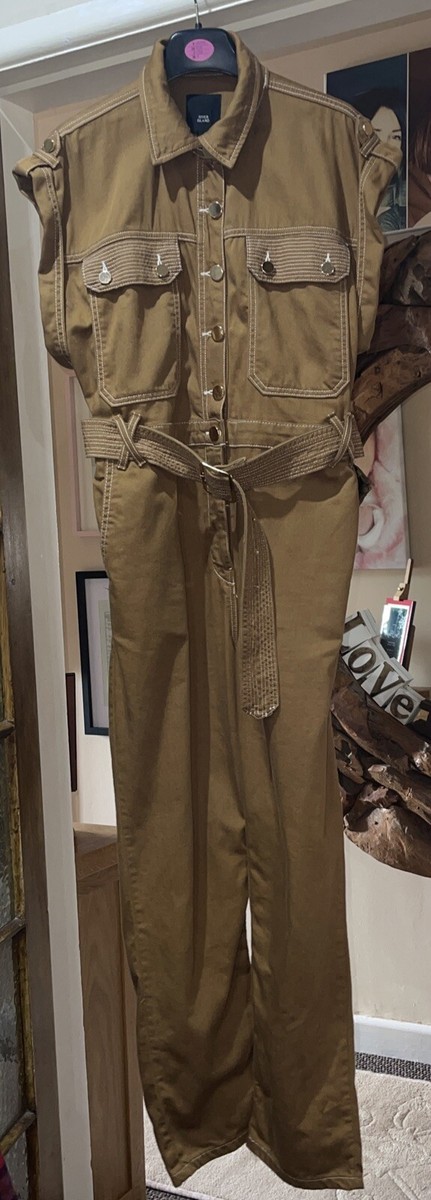 WOMEN'S RIVER ISLAND DENIM MUSTARD JUMPSUIT SIZE 14 Beautiful