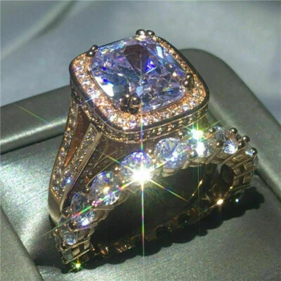 3,5Kt Kissen Diamant Halo Hochzeit Ring Set Verlobungsring Rotgold-Finish Silber - Bild 1 von 4