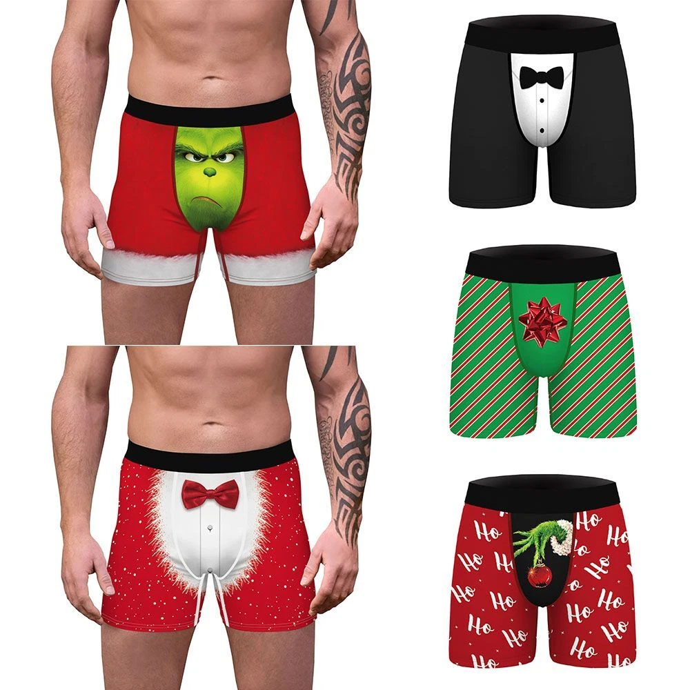 Grinch Christmas Cosplay Underpants Male Panties Boxer Shorts Mens  Underwear