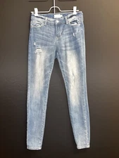 True Craft Skinny Jeans Sz 3 Distressed Low Rise Light Wash Raw Hem EUC