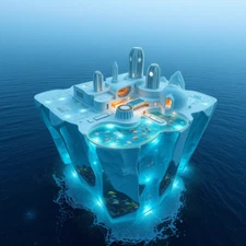 Digital picture Modern city skyline in the ice burg island printable file