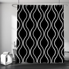 and White Shower Curtain, Modern White Stripes 72"W x 72"L Pack of 1 Black