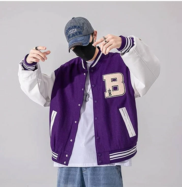 Adult Sweatshirt Varsity Jacket PURPLE/WHITE