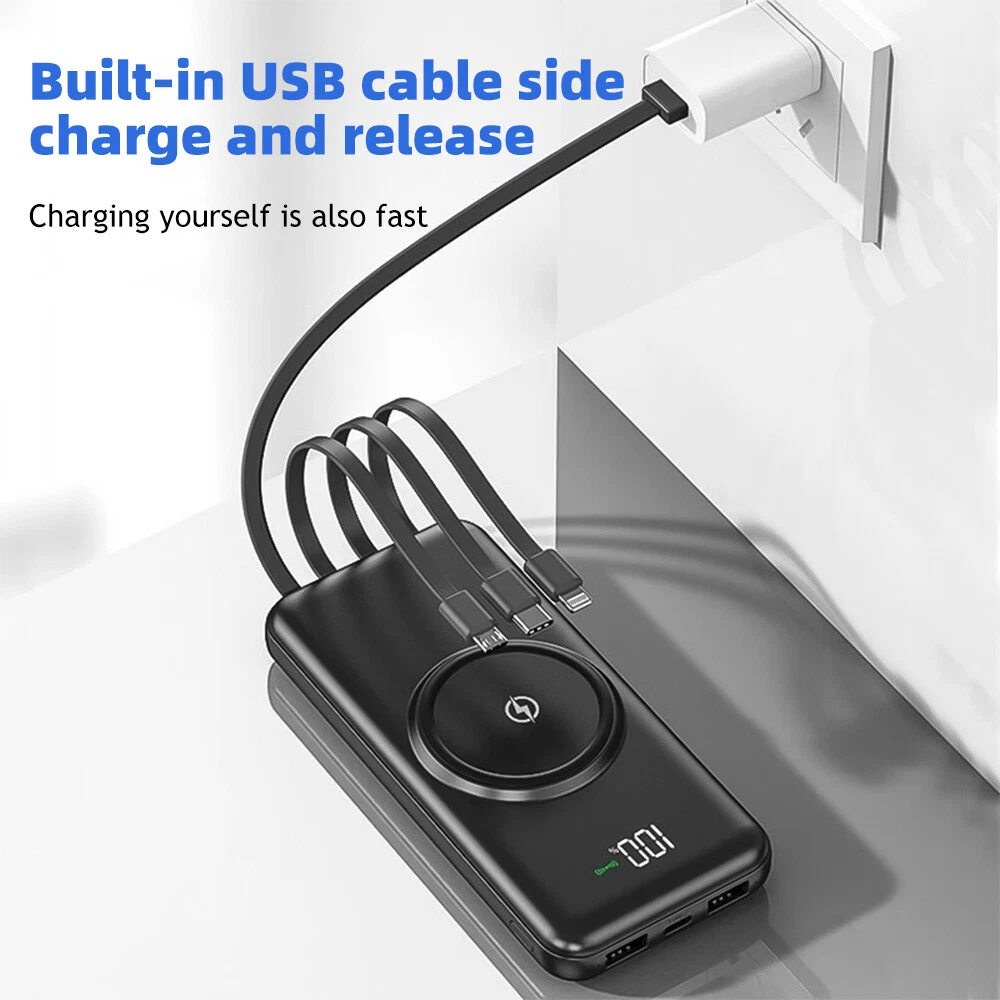 25800mAh Power Bank with 4 Cables - Fast Portable Charger for Phones