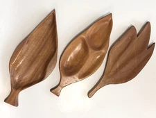 Vtg Mid Century Modern Carved Wood Botanical Serving Tray Wall Art Gallery Set