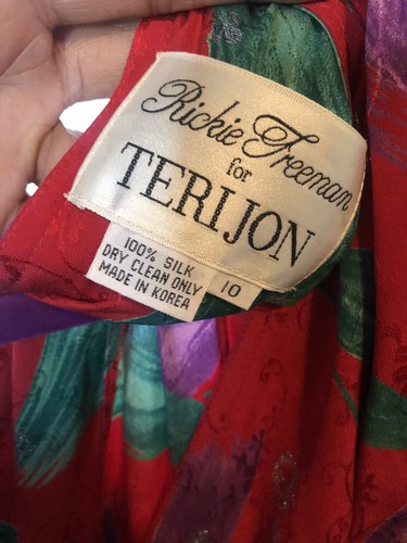 Vintage 80’s Rickie Freeman For Teri Jon 100% Silk Dress Red Floral Gr. 10 - Bild 6 von 10