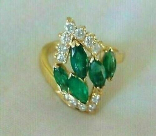 Cluster Wedding Band Yellow Gold Plated with 2.50 Ct Simulated Green Emerald-image