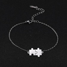 Jigsaw Puzzle Pieces Bracelet Autism Awareness Charm Bangle 7-9-inch