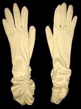 2 Pair Vintage Off-White Opera-Elbow Length  Cream Short Fabric Gloves M/L