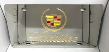 Cadillac gold emblem logo chrome stainless steel vanity license plate tag