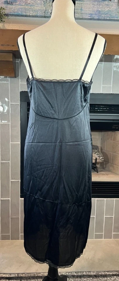 Maxi Vestido sin Mangas Lencería Nordstrom Vintage Camisón Largo Negro Nylon Encaje a148 Foto 4 de 4