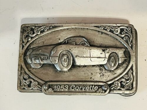 Hebilla de cinturón de colección latón plata peltre bergamota Siskiyou Arroyo 1953 coche Corvette - Imagen 2 de 4