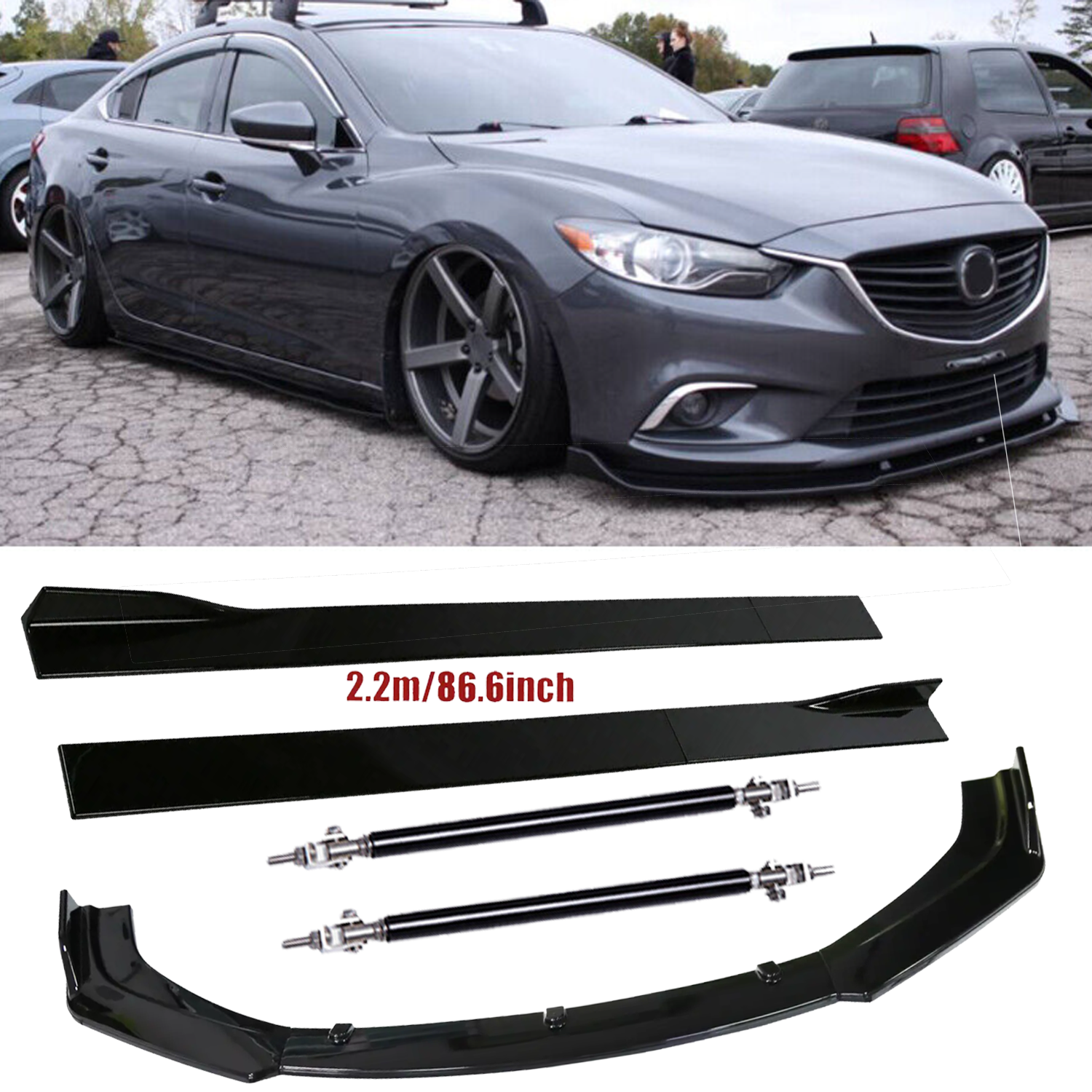Front Bumper Lip Splitter Spoiler Strut Rods For Mazda6 2014-2018