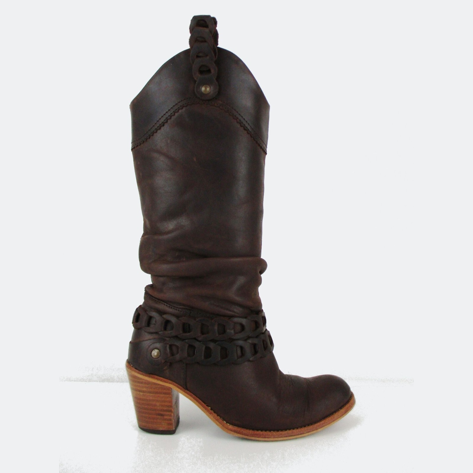 STUNNING WOMENS FLY LONDON LEATHER WESTERN BOOTS 4 37 BROWN RARE BOHO FESTIVAL