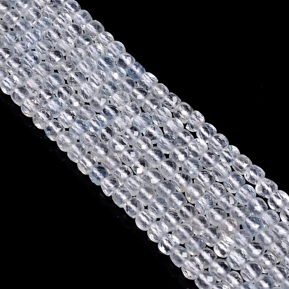 Cuentas facetadas con forma de caja de piedras preciosas de topacio blanco 5X5X5 mm hilo 8" EB-299 Foto 2 de 2