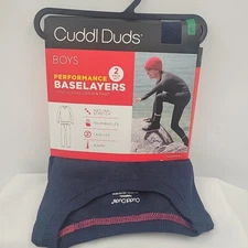 CUDDL DUDS Baselayer Boys Youth LARGE 2pc Set Pant & Crew Top - Navy 