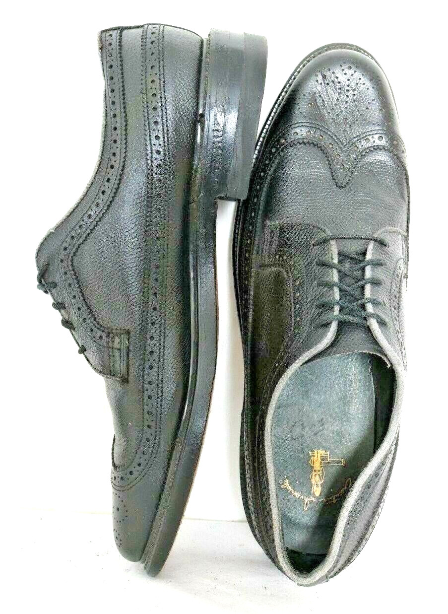 Vtg Executive Imperials Black Pebbled Wingtip Brogue Oxford Shoes Men's 11 A