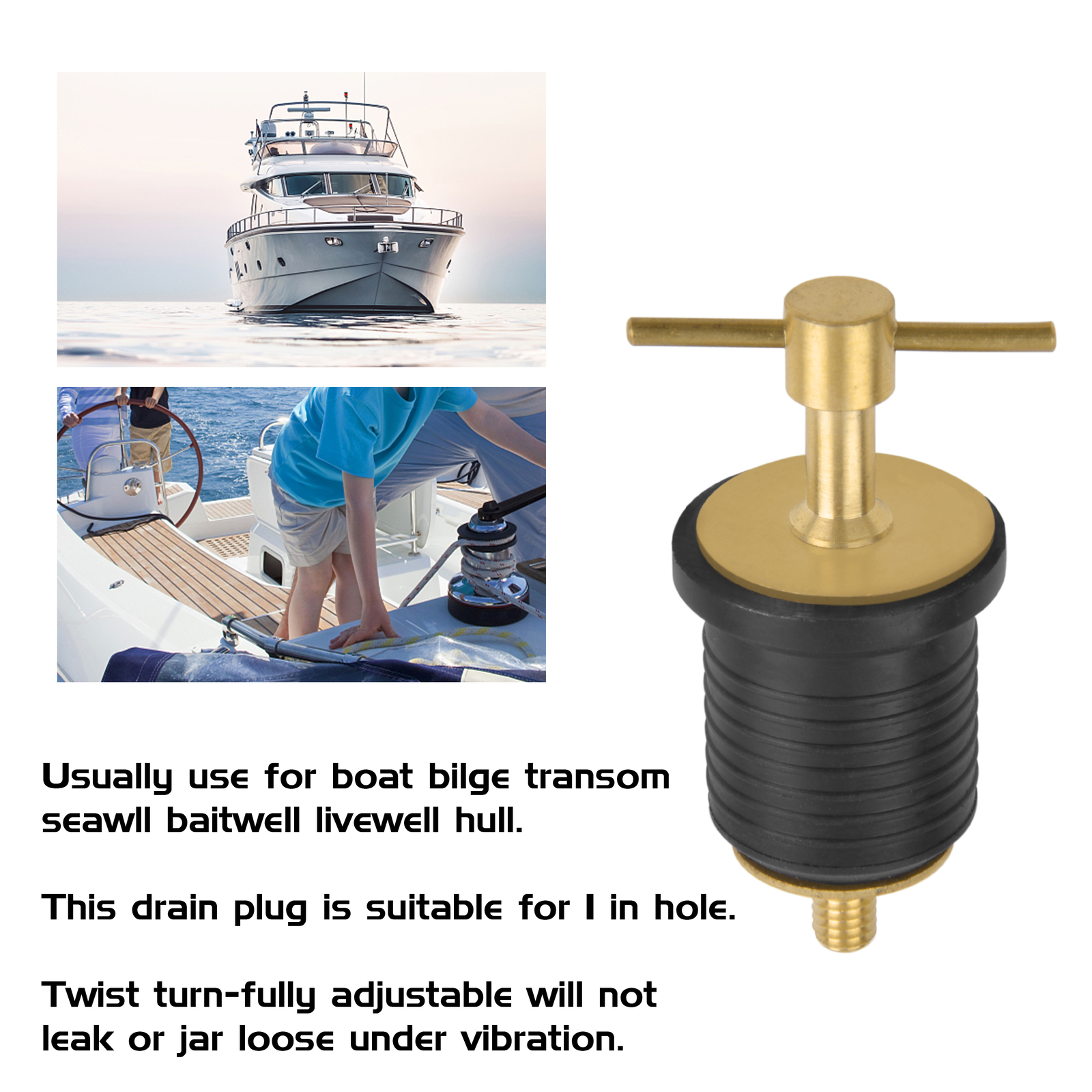 1 Set 3" Long Brass Drain Tube 1" Dia and THandle 1 Inches Drain Plug