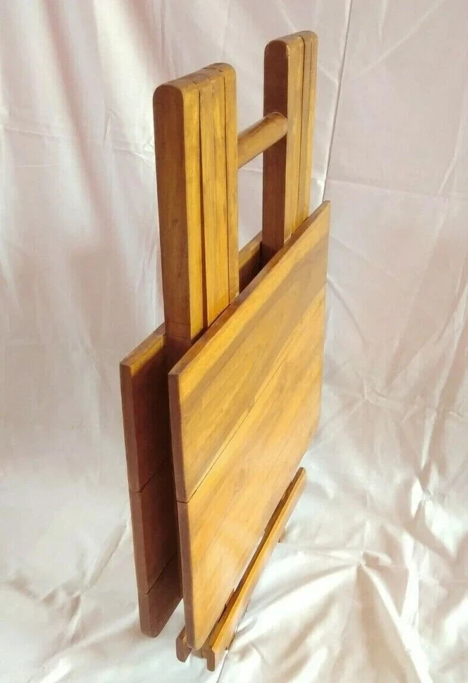 Elegant Luxury Folding Wooden Hand Polished Unique Design Stump Stool Side Table - Image 3 of 4