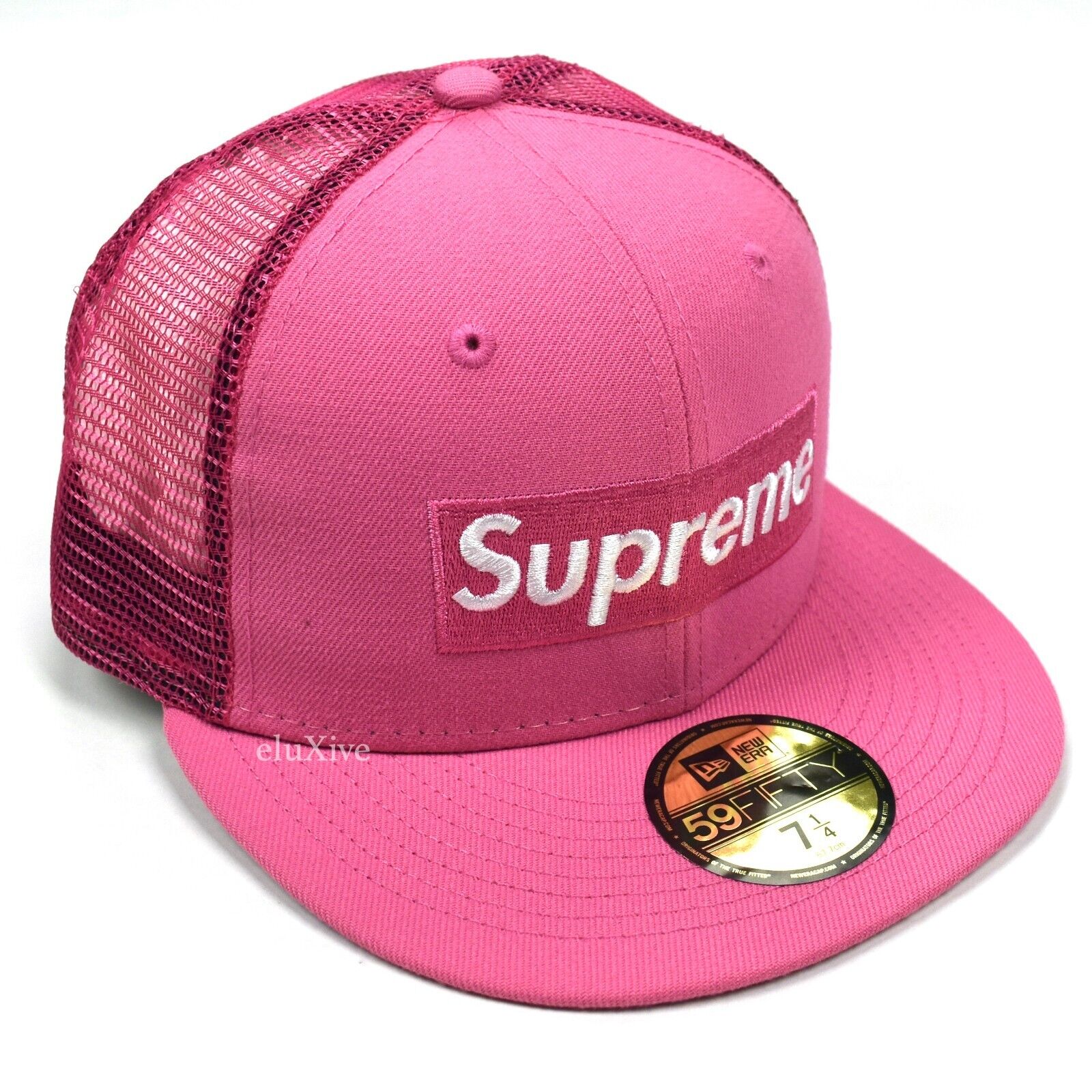 NWT Supreme New Era Pink Box Logo Mesh Back Hat Cap Mens 7 3/8 SS22  AUTHENTIC
