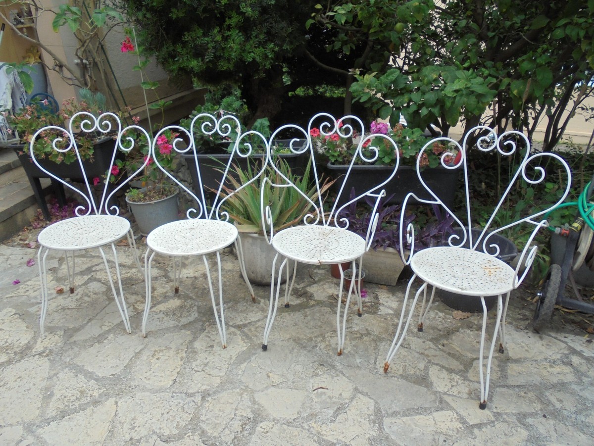 Chaise fauteuil metal fer forgé blanche