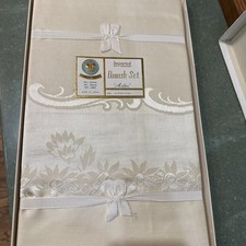 Vintage Imported Damask Ivory Tablecloth 52x70 6 Napkins NEW Combed Yarns