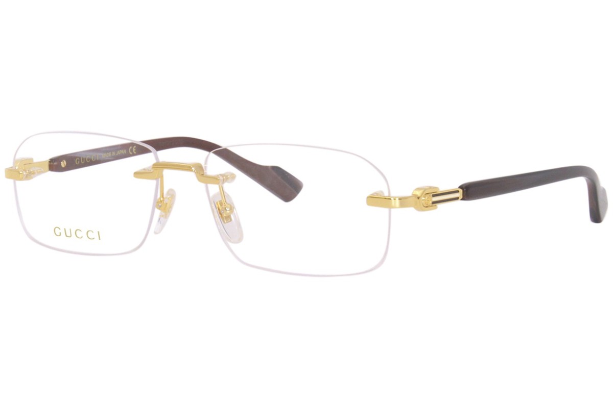Gucci GG1221O 002 Eyeglasses Men's Gold/Brown Horn Rimless