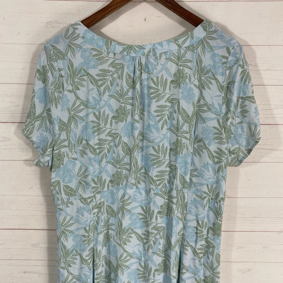 Maxi Vestido Eddie Bauer Mujer Manga Corta 2X Azul Floral 100% Rayón Cremallera Lateral Foto 3 de 4