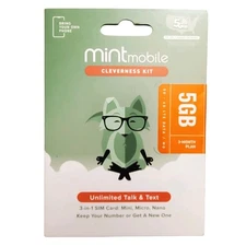 3 Months Mint Mobile Prepaid SIM Card with 5GB DATA, Talk, Text Phone Service