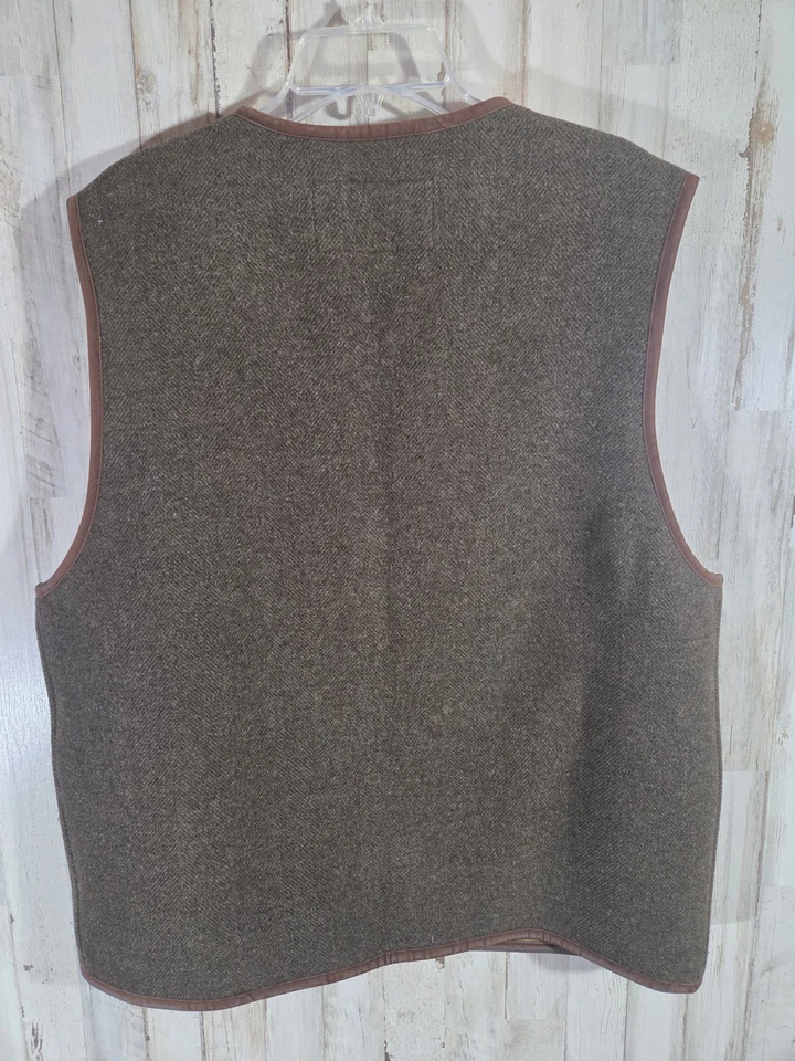 Colete masculino vintage Jones New York mistura de lã XL tweed acabamento em couro espinha de peixe - Imagem 4 de 4