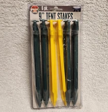 Tent Stakes NIP Camping Outdoor Equipment Pack of 6 Yellow Green Kole Import NEW