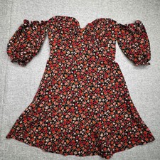Nasty Gal Sz 2 Black Ditsy Floral Mini Dress Off-Shoulder Puff Sleeve