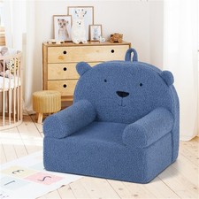 Bear-Shaped Kids Sofa Teddy Fleece Foam Chair for Toddlers 3 Navy Blue Portable