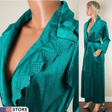 Y2K TARA Robe Housecoat Velour Velvet S Green Loungewear Pockets Belt USA