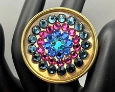 Tarina Tarantino HUGE Gold Tone Crystal Cluster Lucite Chunky Cocktail Ring Sz 7