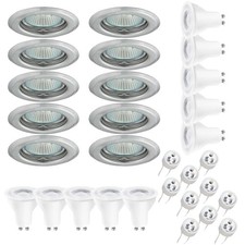10x Einbaustrahler Deckenleuchte Lampe Chrom rund starr 4,2W GU10 warmweiß 2700K