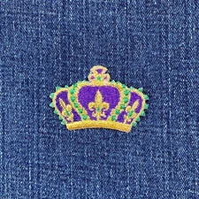 Mardi Gras Crown Applique Patch Small Embroidered Fleur De Lis Badge 2" Iron On