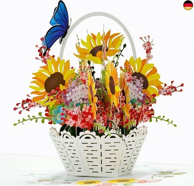 CUTPOPUP Sunflower - Sonnenblumen Korb Pop Up Karte, 3D Geburtstagskarte für 