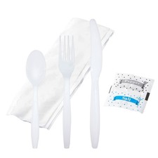 Bulk Heavy Weight Cutlery Individually Wrapped White Plastic Cutlery Knife Spoon