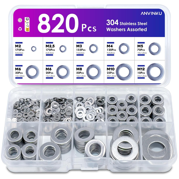 Unterlegscheiben Set, 820 StüCk Flach Edelstahl Beilagscheiben-image