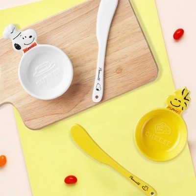 Set Peanuts Snoopy Sauce Bowl & Butter Knife Ceramic Korean Official Licensed