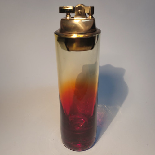 Blenko Art Glass Table Lighter Tangerine Amberina Rare Vintage