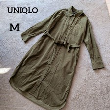 UNIQLO Green Corduroy Shirt Dress M Long Sleeve Simple
