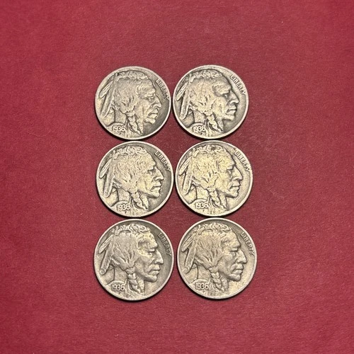 Lot Of (6) 1936-P Buffalo/Indian Head Nickel F-FINE NICE DETAIL