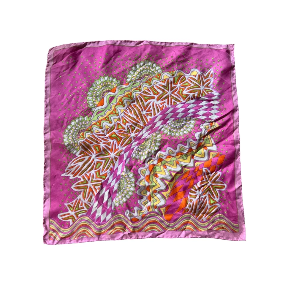 Bufanda de seda vintage, Nordstrom, rosa, estampado geométrico retro, psicodélico Foto 2 de 4