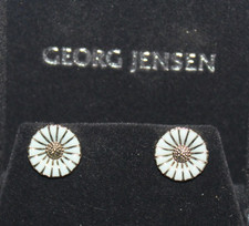 Georg Jensen Daisy Earrings - Silver Gilt and White Enamel 11 mm.