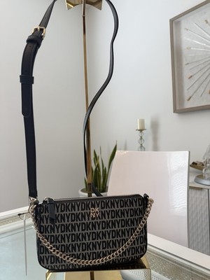 DKNY Bryant Park Demi Monogram Logo Crossbody Bag Black NWT $128