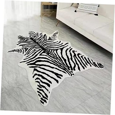 Large Zebra Print Area Rug Carpet Faux Cowhide Leather Zebra Print - 4.9x6.6ft