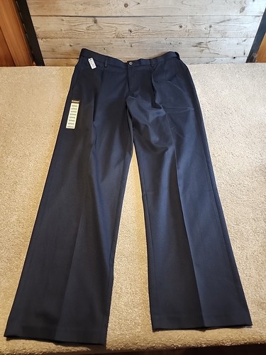 Pantalones Haggar Premium Sin Hierro Caqui Para Hombre 36x32 Azul Marino Calce Clásico Plisados Nuevos con Etiquetas - Imagen 4 de 15