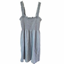 Gap Chambray Denim Smocked Mini Dress Ruffle Strap Babydoll Boho Vacay Sundress